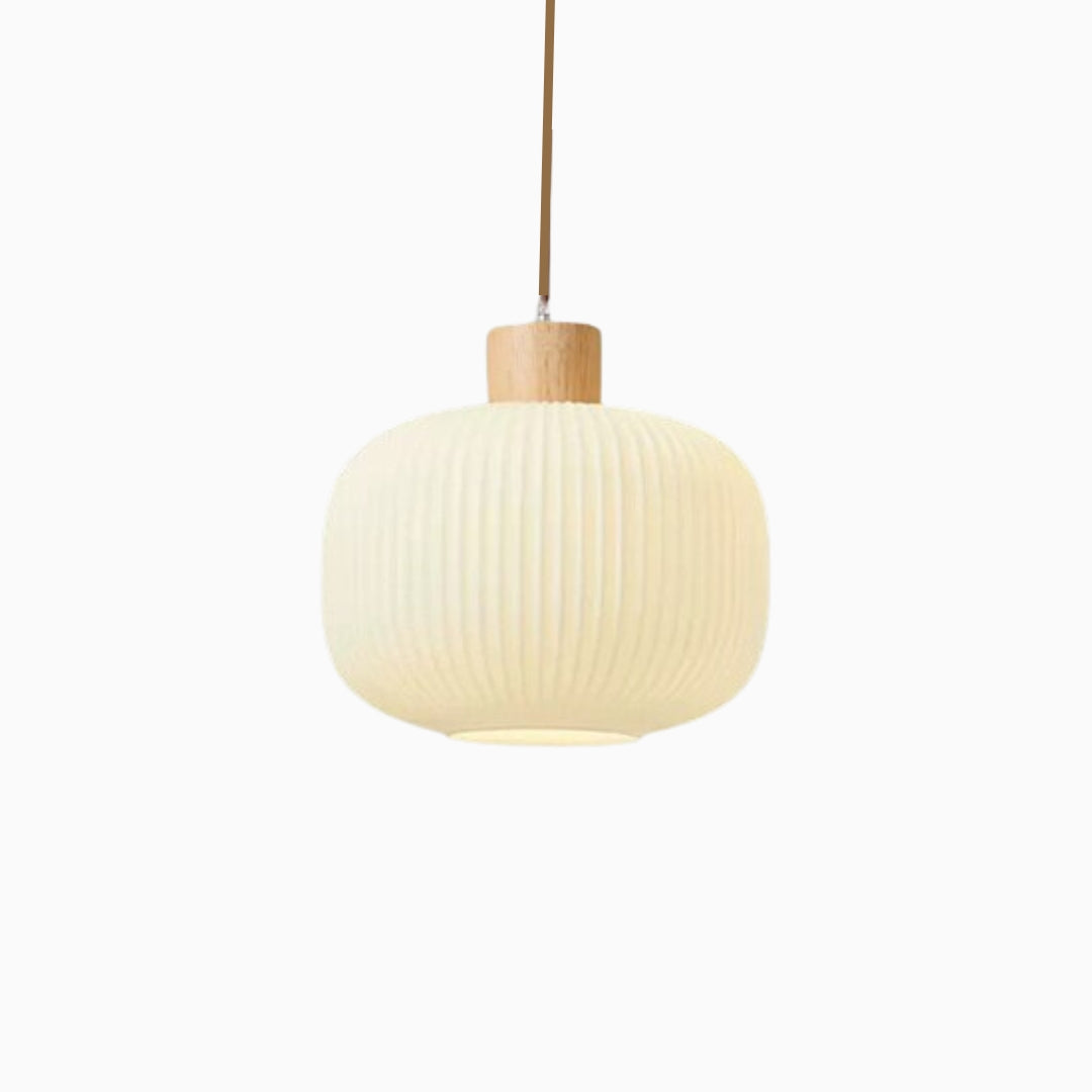 Hai | Wood and Striped Milk Glass Pendant Light