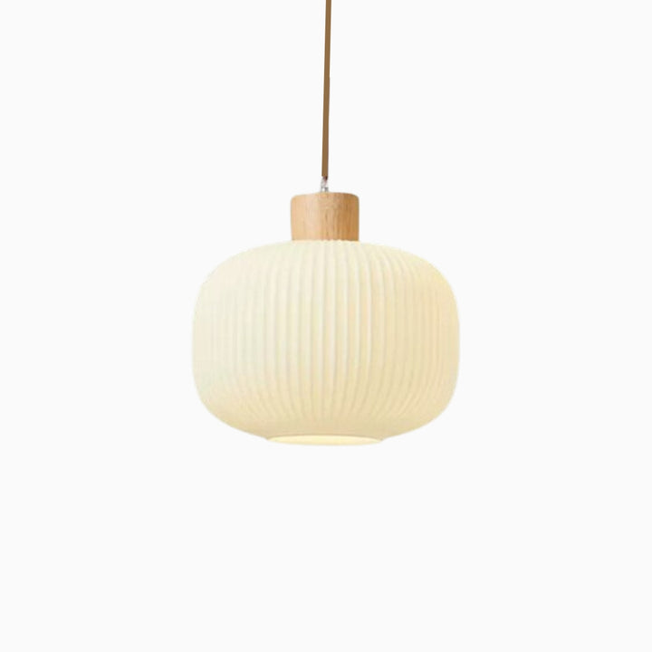 Hai | Wood and Striped Milk Glass Pendant Light