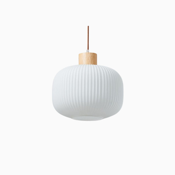 Hai | Wood and Striped Milk Glass Pendant Light