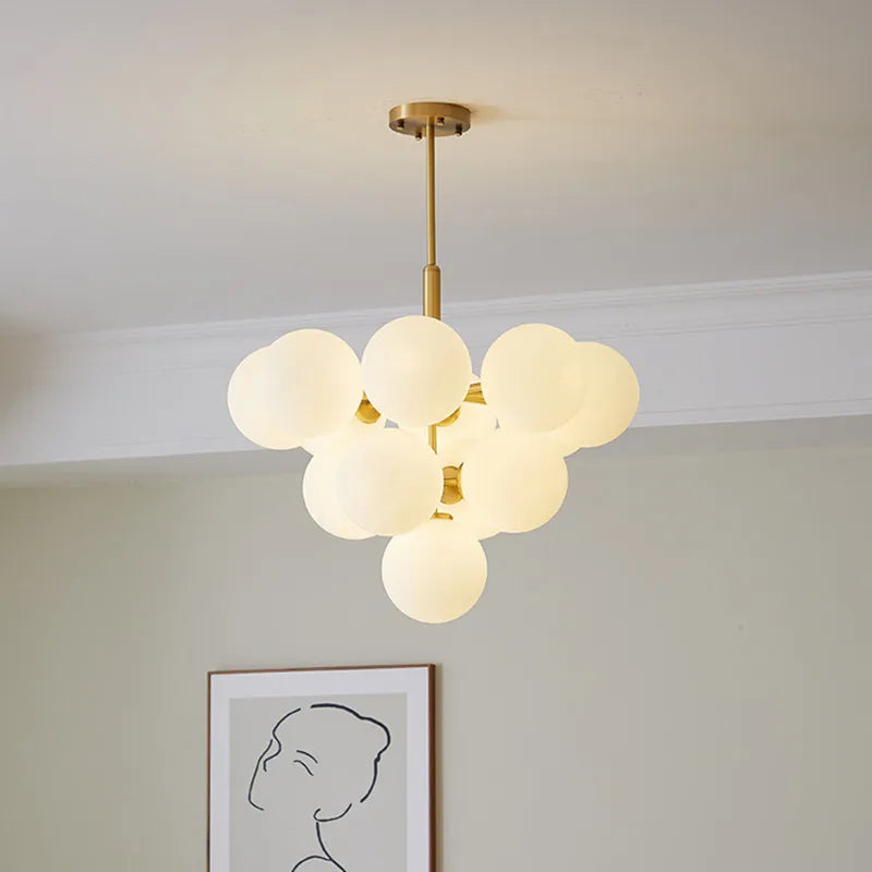 Frosted White Glass Shade Chandelier- Hanging Glass Modern Chandelier- Chariklia