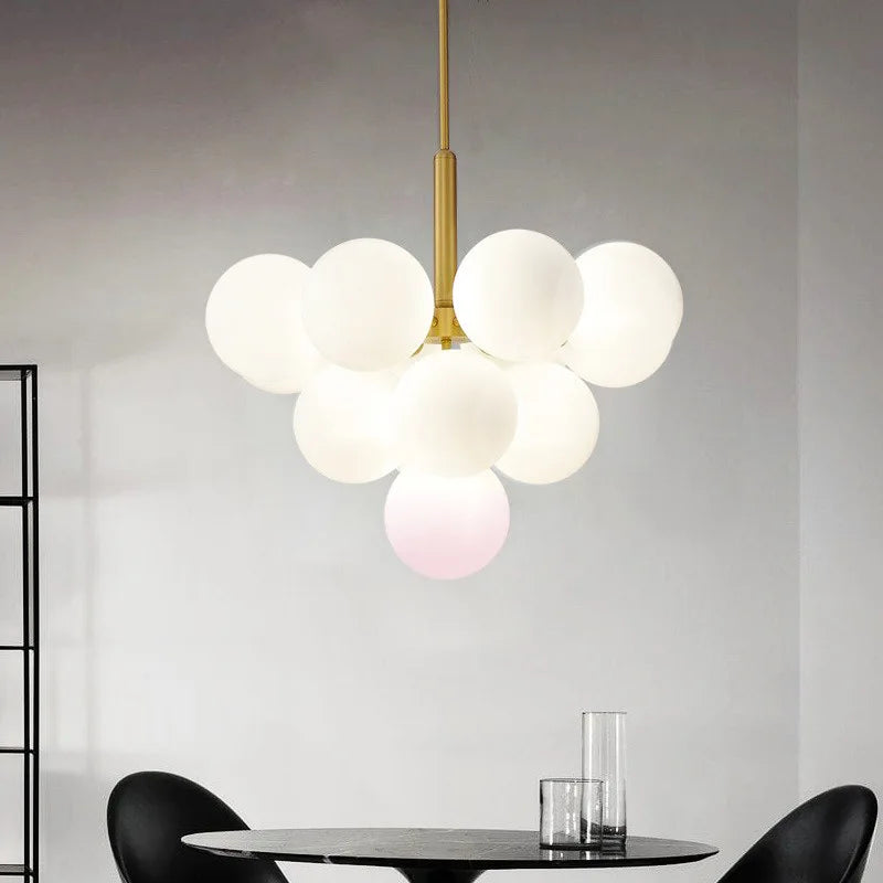 Frosted White Glass Shade Chandelier- Hanging Glass Modern Chandelier- Chariklia