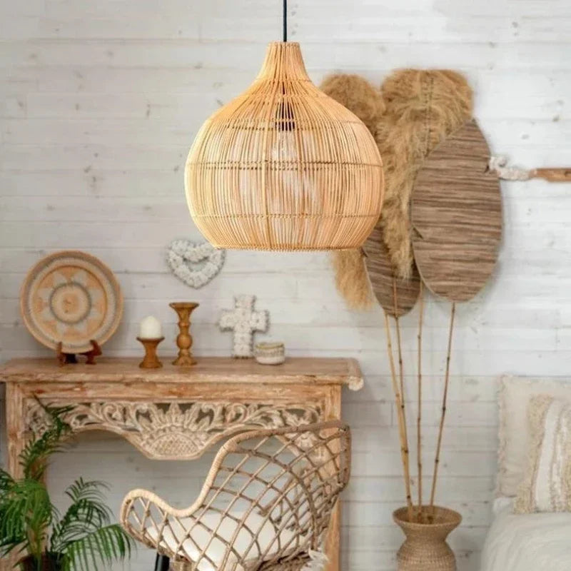 Juno | Handwoven Rattan Style Birdcage Pendant Light