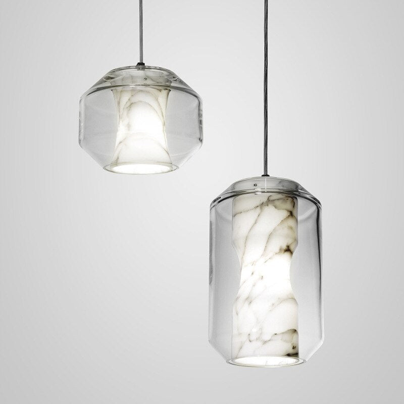 Marble Style Glass Pendant Light- Modern Hanging Light- Chrysa - Louve Lights