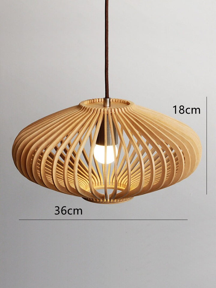 Modern Japanese Style Wood Cage Pendant Light - Noy - Louve Lights