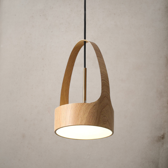 Metal LED Pendant Light Wooden Color- Modern LED Hanging Light- Lili - Louve Lights