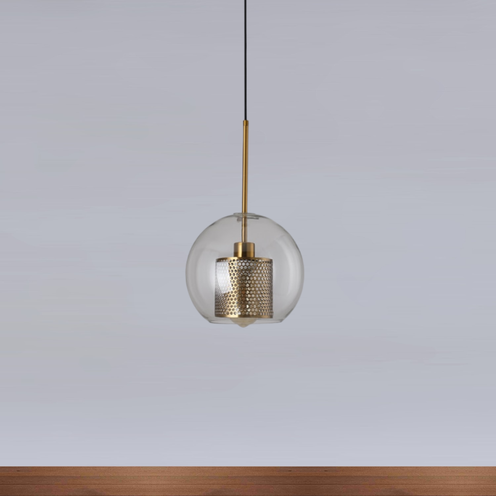 Modern Industrial Glass Pendant Light - Glass & Gold Pendant Light - Uro - Louve Lights