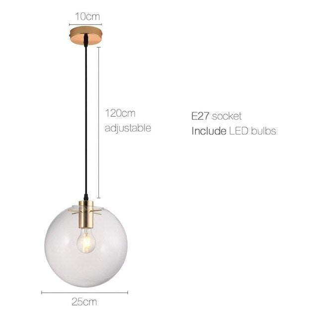 Modern Glass Globe Pendant Light- Glass & Brass Pendant Light- Viljar - Louve Lights