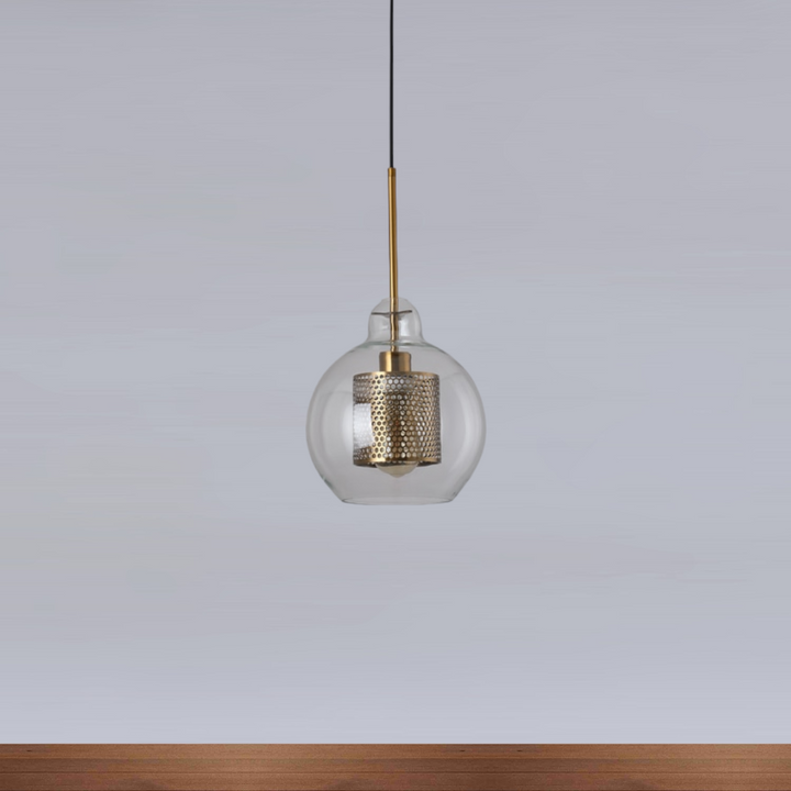 Modern Industrial Glass Pendant Light - Glass & Gold Pendant Light - Uro - Louve Lights