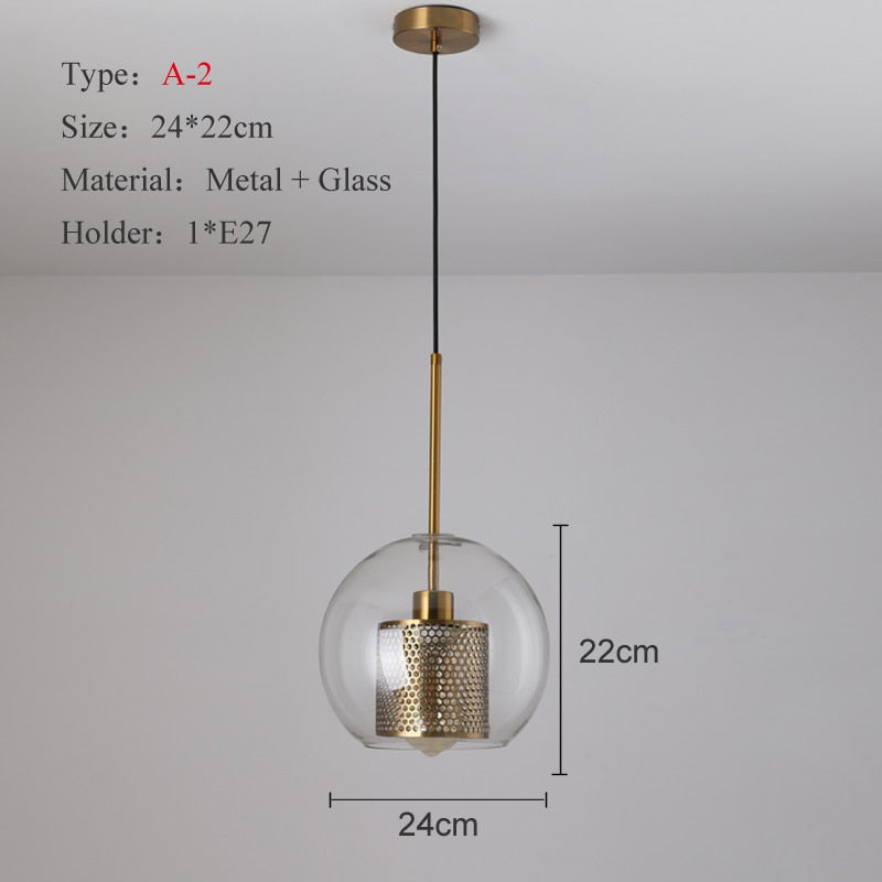 Modern Industrial Glass Pendant Light - Glass & Gold Pendant Light - Uro - Louve Lights