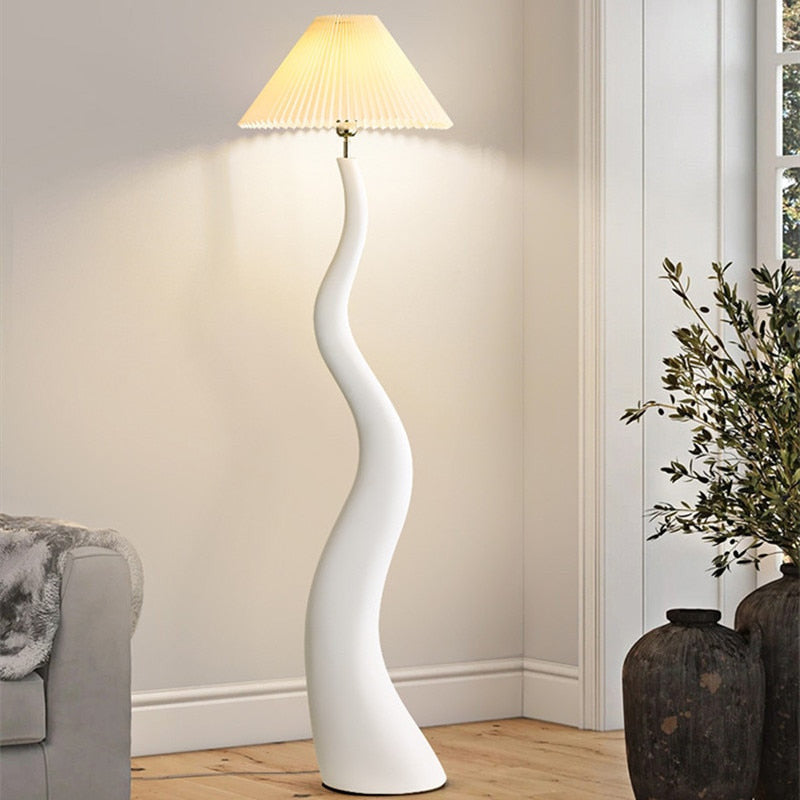 Curved Resin Standing Lamp- Fabric Lampshade Floor Lamp- Myrto