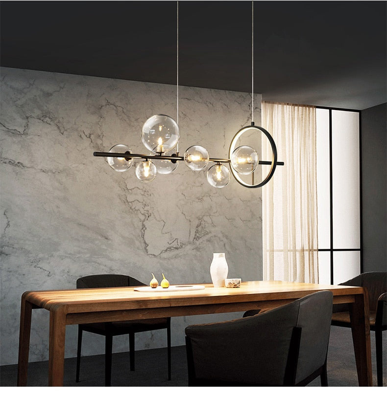 Linear Glass Bubble Suspended Chandelier- Modern Kitchen Island Lighting- Hanne