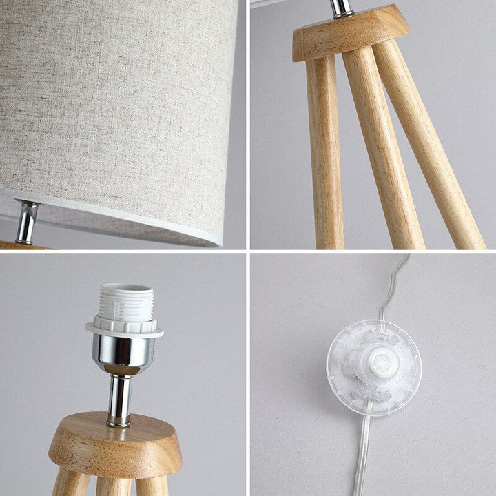 Tripod Wood Standing Lamp- Modern Fabric Floor Lamp- Nefeli