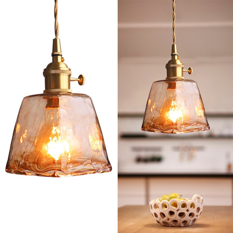 Vintage Brass & Glass Pendant Light - Rustic Hanging Pendant Lamp - Sage - Louve Lights