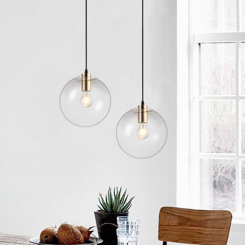 Modern Glass Globe Pendant Light- Glass & Brass Pendant Light- Viljar - Louve Lights