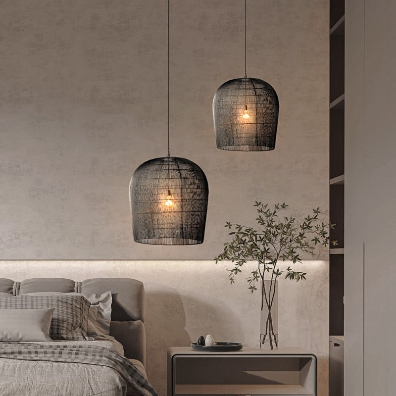 Modern Japanese Basket Pendant Light - Cage Pendant Light - Frida - Louve Lights