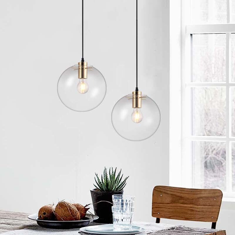 Modern Glass Globe Pendant Light- Glass & Brass Pendant Light- Viljar - Louve Lights