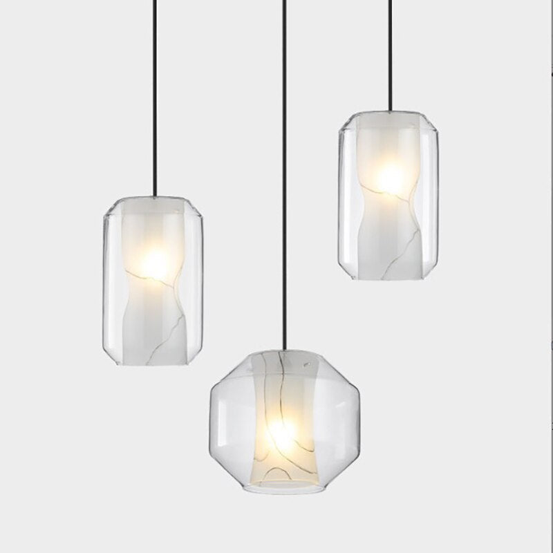 Marble Style Glass Pendant Light- Modern Hanging Light- Chrysa - Louve Lights