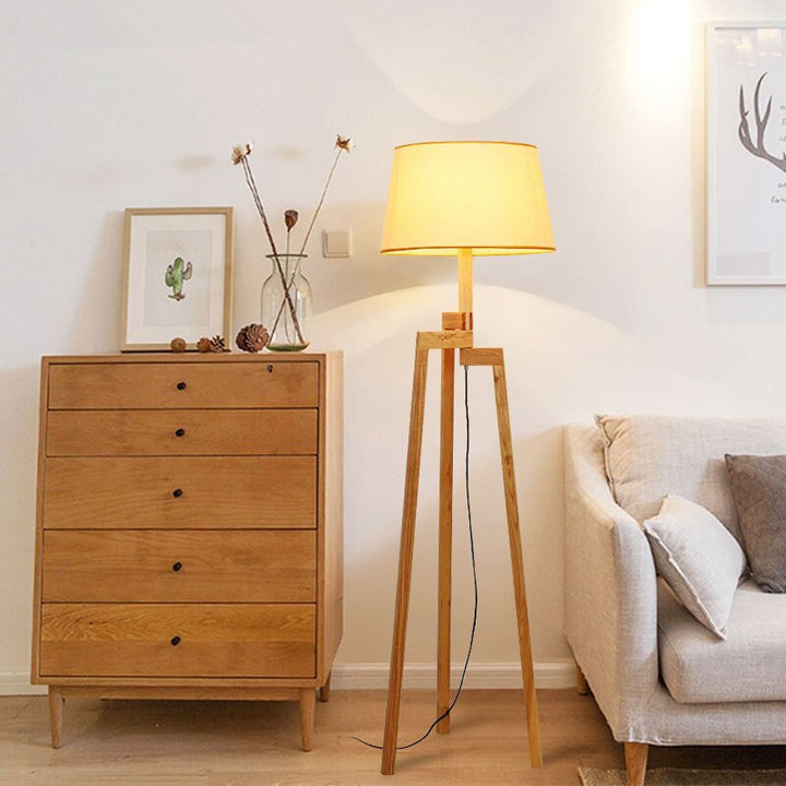 Wooden Tripod Standing Floor Lamp- Fabric Lampshade Japanese Style Desk Lamp- Stella