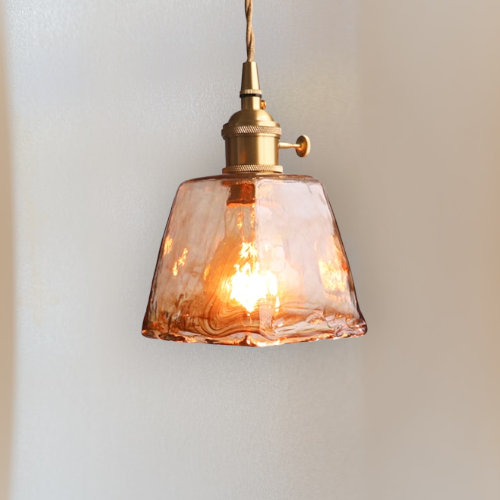 Vintage Brass & Glass Pendant Light - Rustic Hanging Pendant Lamp - Sage - Louve Lights