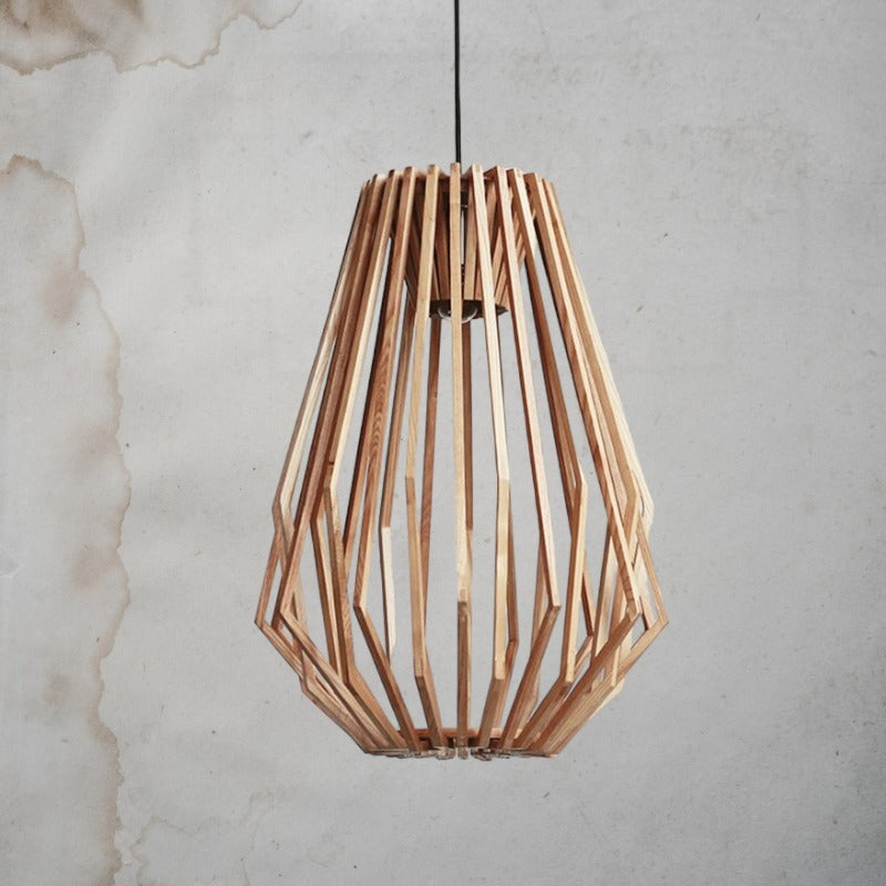 Solid Wood Pendant Light - Geometric Wooden Cage Light - Yana - Louve Lights