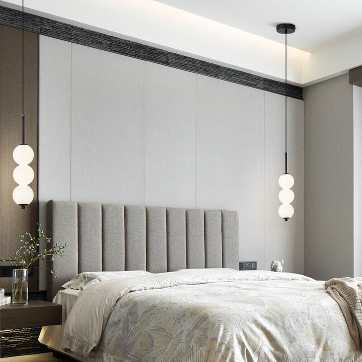 Round Glass Vertical Hanging Light- Bedroom Light Fixture- Nora