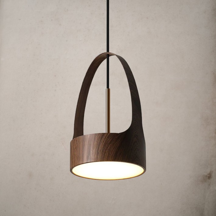 Metal LED Pendant Light Wooden Color- Modern LED Hanging Light- Lili - Louve Lights