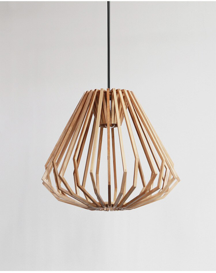 Solid Wood Pendant Light - Geometric Wooden Cage Light - Yana - Louve Lights