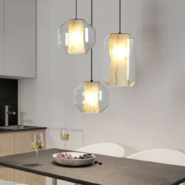 Marble Style Glass Pendant Light- Modern Hanging Light- Chrysa - Louve Lights