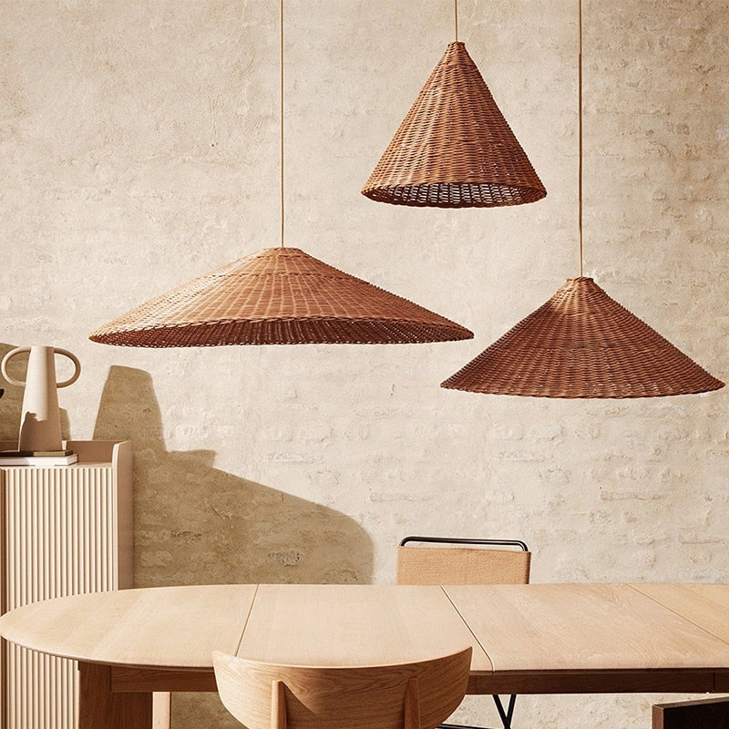 Japanese Hat Rattan Pendant Light- Retro Bamboo Hanging Light- Alberte - Louve Lights