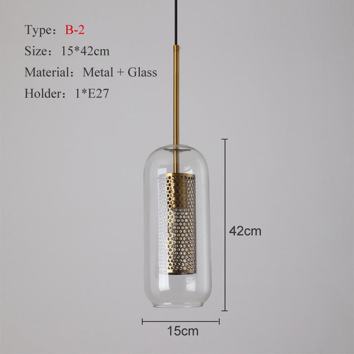 Modern Industrial Glass Pendant Light - Glass & Gold Pendant Light - Uro - Louve Lights