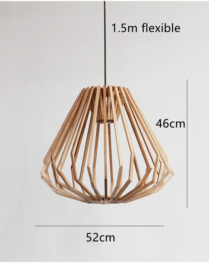 Solid Wood Pendant Light - Geometric Wooden Cage Light - Yana - Louve Lights