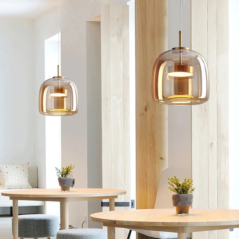 Modern Glass LED Pendant Light- Kitchen Dining LED Hanging Light- Bente - Louve Lights