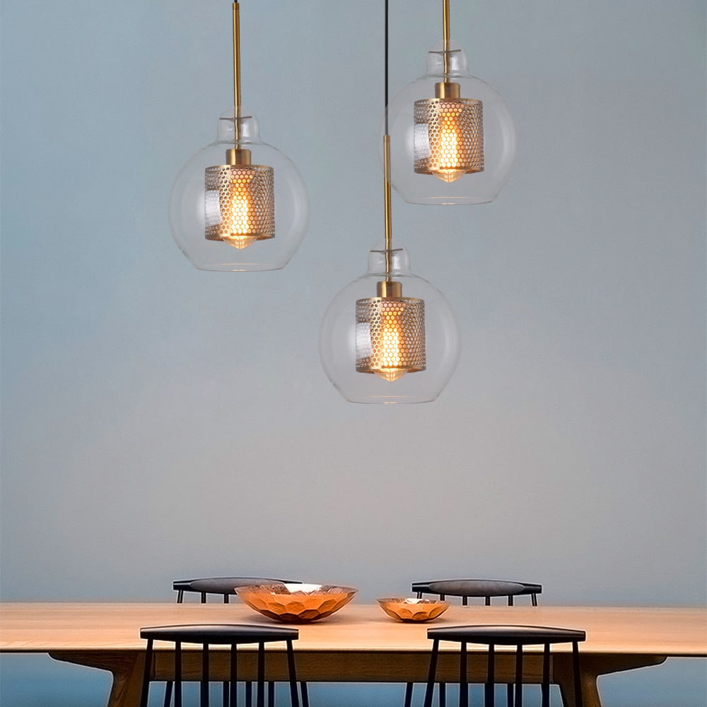 Modern Industrial Glass Pendant Light - Glass & Gold Pendant Light - Uro - Louve Lights