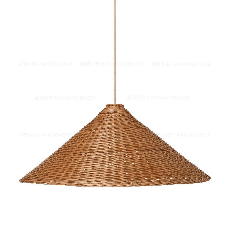 Japanese Hat Rattan Pendant Light- Retro Bamboo Hanging Light- Alberte - Louve Lights