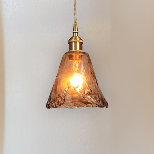 Vintage Brass & Glass Pendant Light - Rustic Hanging Pendant Lamp - Sage - Louve Lights