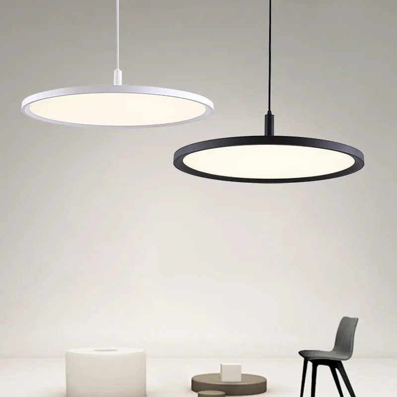 Flat Round Aluminum Modern Hanging Pendant Light - Aina - Louve Lights