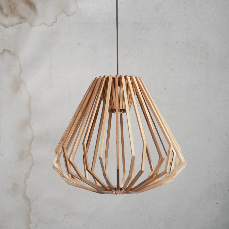 Solid Wood Pendant Light - Geometric Wooden Cage Light - Yana - Louve Lights