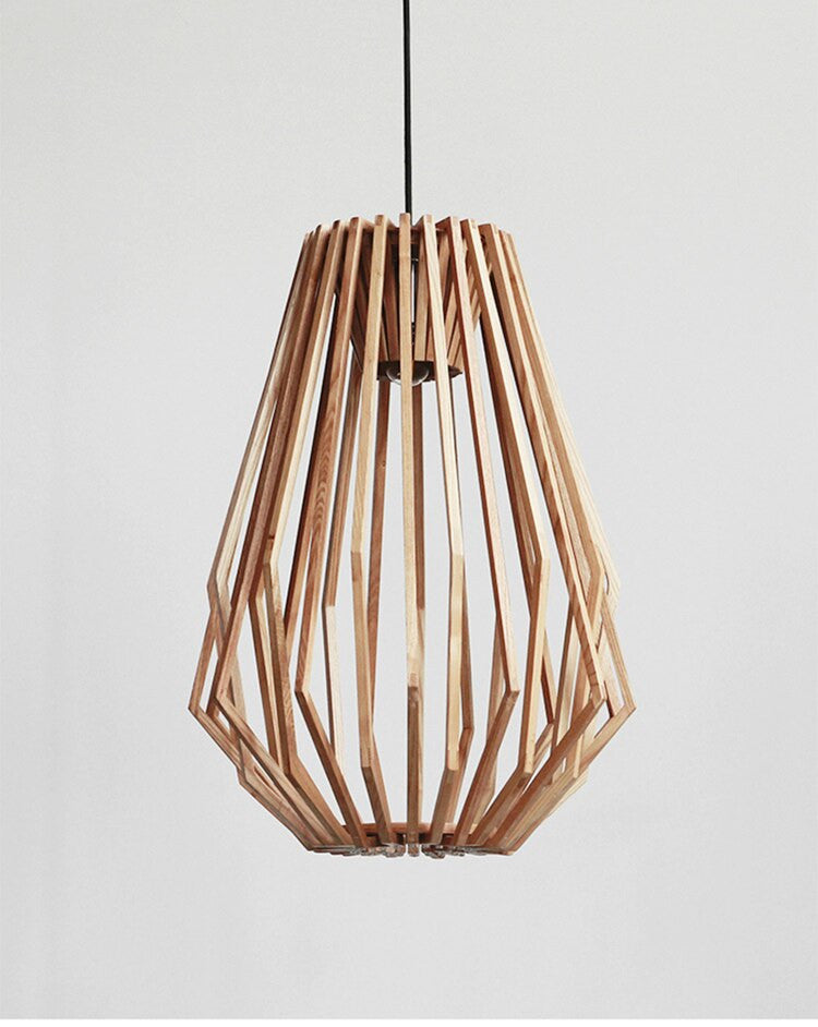 Solid Wood Pendant Light - Geometric Wooden Cage Light - Yana - Louve Lights