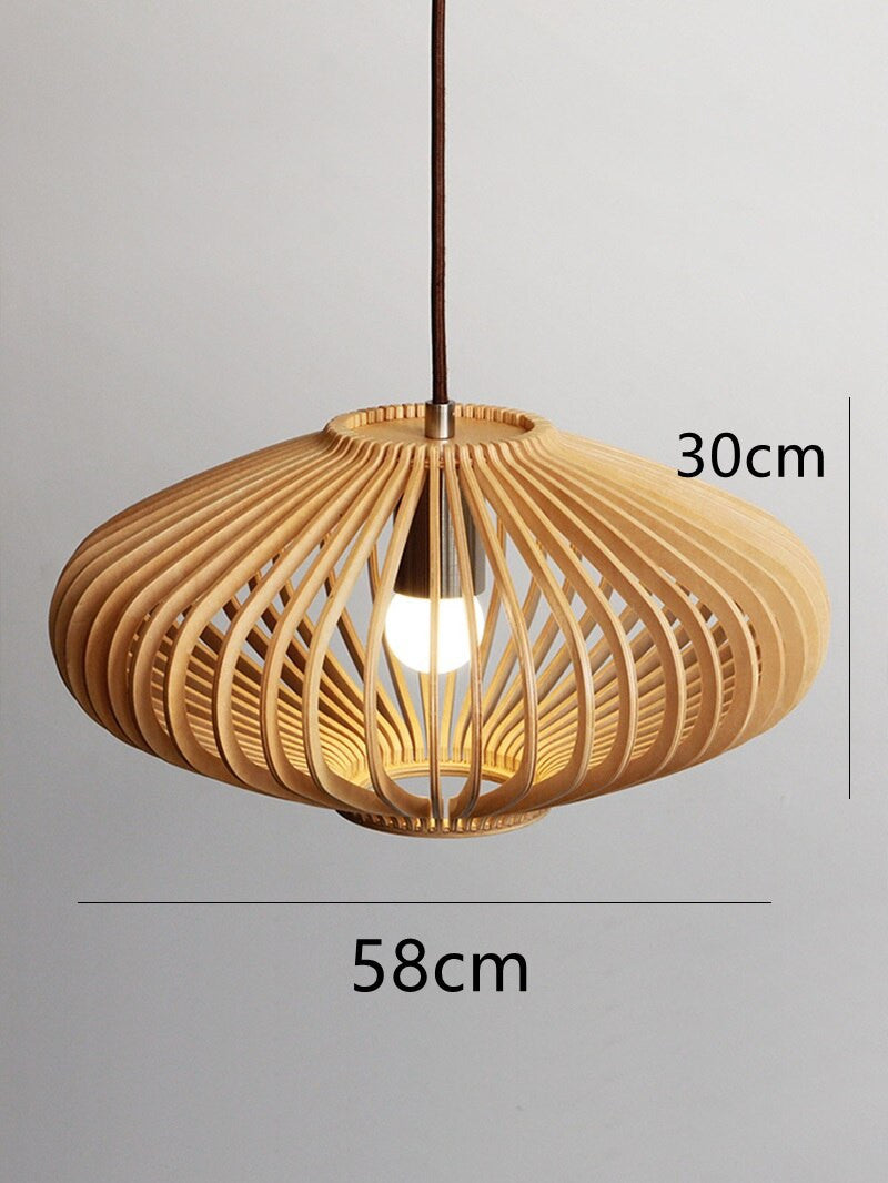 Modern Japanese Style Wood Cage Pendant Light - Noy - Louve Lights