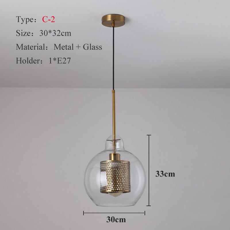 Modern Industrial Glass Pendant Light - Glass & Gold Pendant Light - Uro - Louve Lights