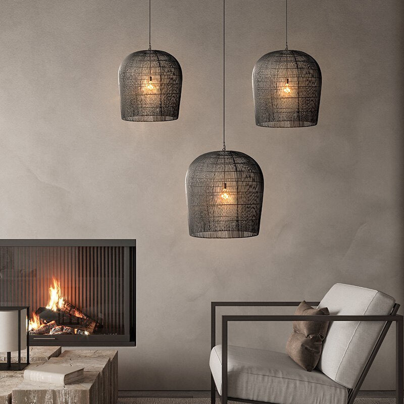 Modern Japanese Basket Pendant Light - Cage Pendant Light - Frida - Louve Lights