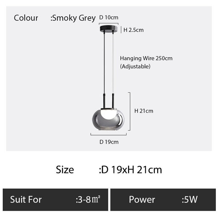 Smoke Gray Glass Pendant Light- Modern Pendant Lighting Bedroom- Anika