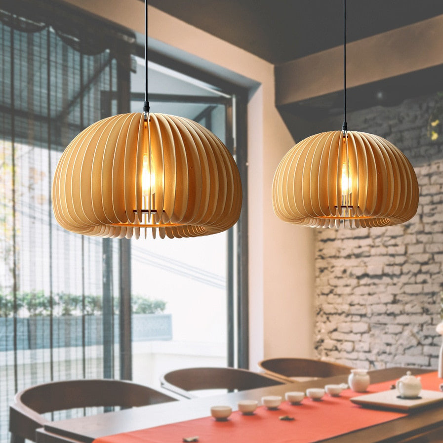 Modern Hanging Pendant Light Made From Wood- Dinning and Living Room Light - Olvir - Louve Lights