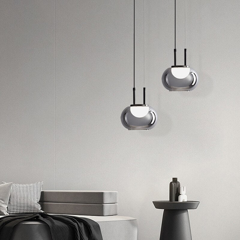 Smoke Gray Glass Pendant Light- Modern Pendant Lighting Bedroom- Anika
