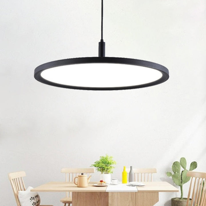 Flat Round Aluminum Modern Hanging Pendant Light - Aina - Louve Lights