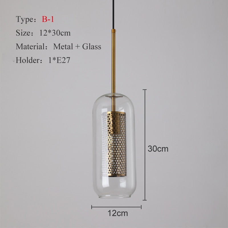 Modern Industrial Glass Pendant Light - Glass & Gold Pendant Light - Uro - Louve Lights