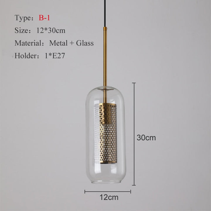 Modern Industrial Glass Pendant Light - Glass & Gold Pendant Light - Uro - Louve Lights