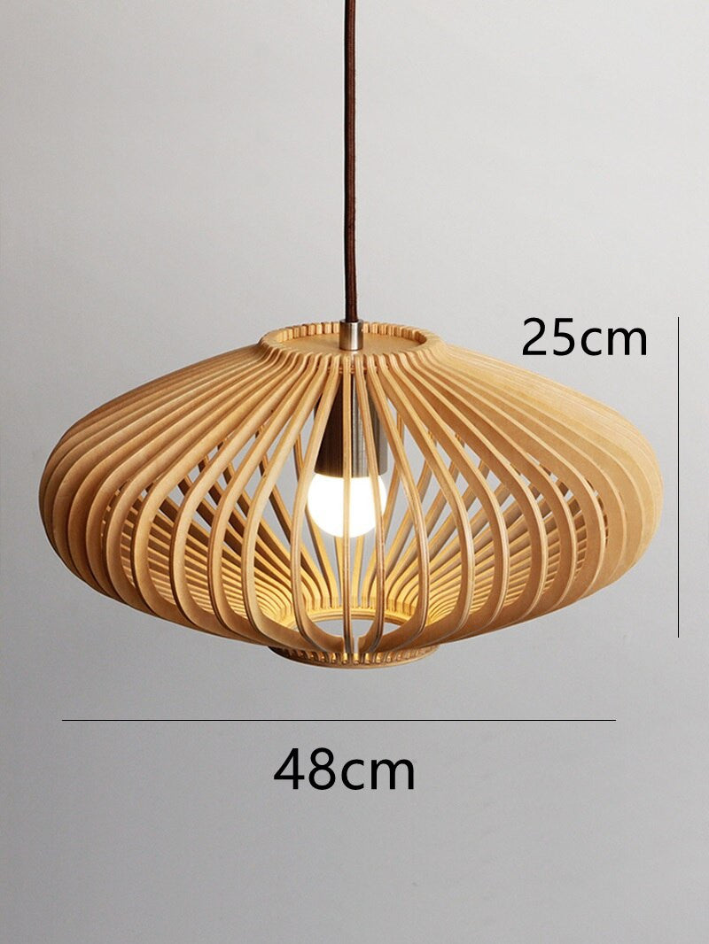 Modern Japanese Style Wood Cage Pendant Light - Noy - Louve Lights