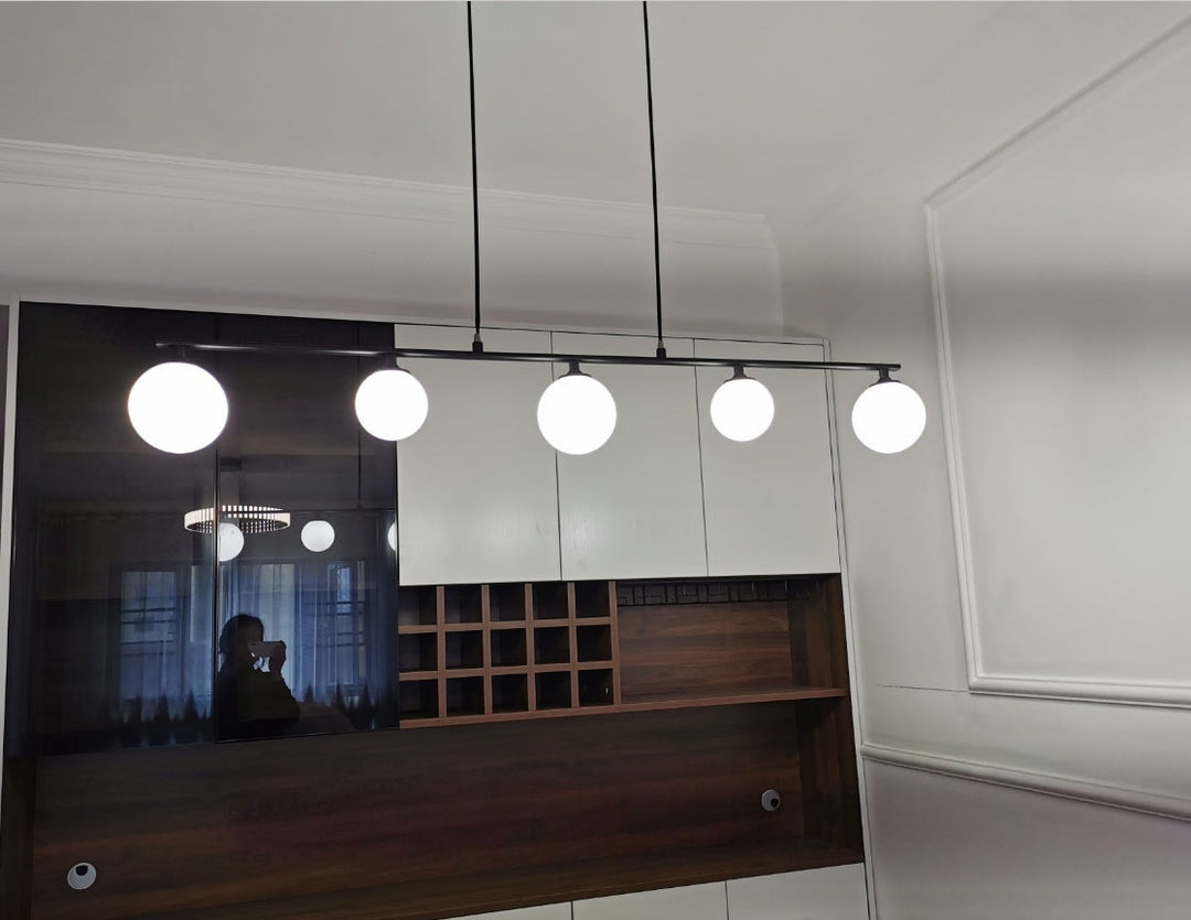 Linear Chandelier - Glass Globe Kitchen Island Light - Floro