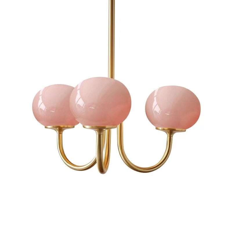 Round Pink Glass Chandelier- French Style Chandelier- Alice